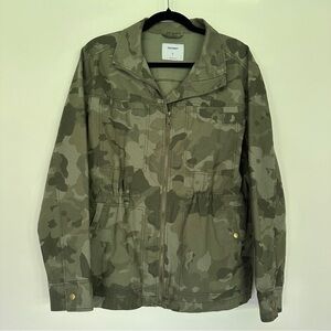 Old Navy Olive Green Camo Utility Jacket Cotton Zip Front Size M